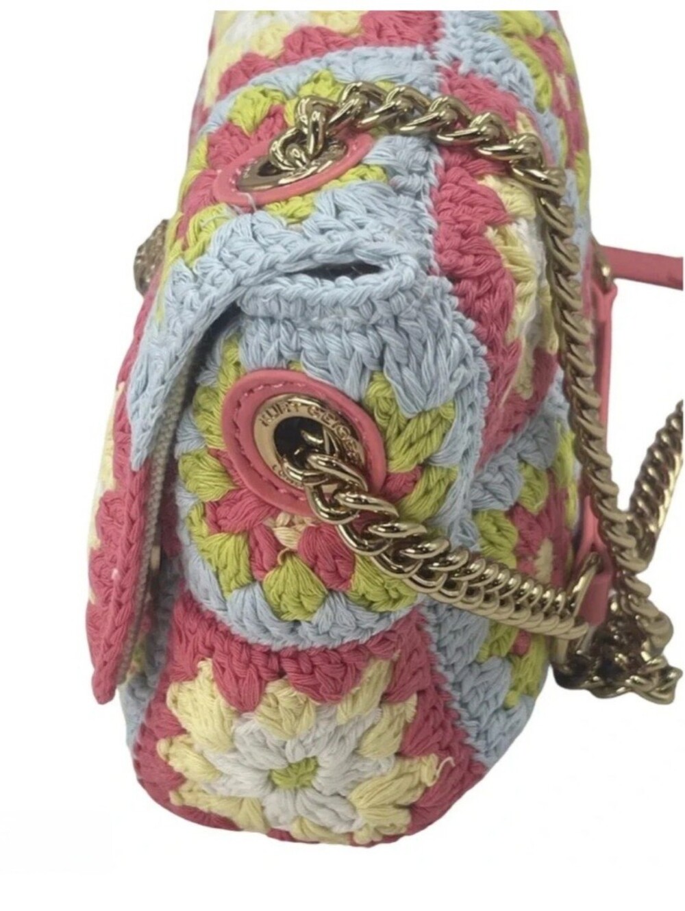 NWT Kurt Geiger Pink Multicolor Crochet Floral Chain Shoulder Bag - Picture 2 of 9